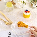 100 Pack Clear Gold Plastic Plates - 6.5 Inch Clear Disposable Plates with Gold Rim - High End Elegant Vintage Dessert Salad Plate for Birthday Parties & Wedding