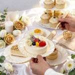 100 Pack Ivory Scalloped Plastic Plates - 6.5 Inch Gold Disposable Plates with Gold Rim - High End Elegant Vintage Dessert Salad Plate for Birthday Parties & Wedding