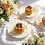 100 Pack Ivory Scalloped Plastic Plates - 6.5 Inch Gold Disposable Plates with Gold Rim - High End Elegant Vintage Dessert Salad Plate for Birthday Parties & Wedding