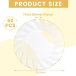 50 Pack Clear Scalloped Plastic Plates - 10.25 Inch Clear Gold Disposable Plates - High End Elegant Vintage Dinner Plate for Party & Weeding & Birthday