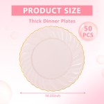 50 Pack Pink Scalloped Plastic Plates - 10.25 Inch Pink Disposable Plates - High End Elegant Vintage Dinner Plate for Party & Weeding & Birthday Mothers Day