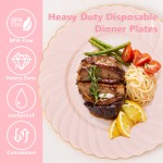 50 Pack Pink Scalloped Plastic Plates - 10.25 Inch Pink Disposable Plates - High End Elegant Vintage Dinner Plate for Party & Weeding & Birthday Mothers Day