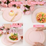 50 Pack Pink Scalloped Plastic Plates - 10.25 Inch Pink Disposable Plates - High End Elegant Vintage Dinner Plate for Party & Weeding & Birthday Mothers Day