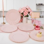 50 Pack Pink Scalloped Plastic Plates - 10.25 Inch Pink Disposable Plates - High End Elegant Vintage Dinner Plate for Party & Weeding & Birthday Mothers Day