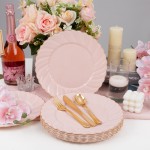 50 Pack Pink Scalloped Plastic Plates - 10.25 Inch Pink Disposable Plates - High End Elegant Vintage Dinner Plate for Party & Weeding & Birthday Mothers Day