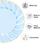 125PCS Clear Blue Gold Plastic Plates - Blue Disposable Plates With Gold Rim Include 25 Dinner Plates 25 Dessert Plates 75 Golden Silverwares for Wedding Birthday & Parties