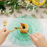 125PCS Clear Green Plastic Plates with Gold Rim - Green and Gold Plastic Plates Include 25 Dinner Plate 25 Dessert Plate 75 Disposable Silverwares for Wedding & Party