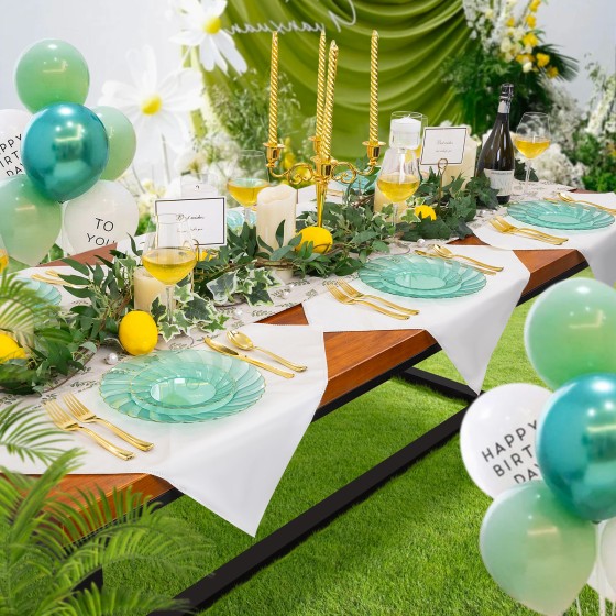 125PCS Clear Green Plastic Plates with Gold Rim - Green and Gold Plastic Plates Include 25 Dinner Plate 25 Dessert Plate 75 Disposable Silverwares for Wedding & Party