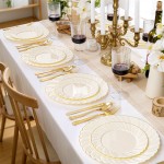 125PCS Scalloped Plastic Plates - Ivory Scalloped Disposable Plates - Gold Plastic Dinnerware Set Include 50 Plates, 75 Gold Silverware for Party & Wedding