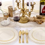 125PCS Scalloped Plastic Plates - Ivory Scalloped Disposable Plates - Gold Plastic Dinnerware Set Include 50 Plates, 75 Gold Silverware for Party & Wedding