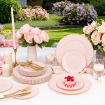 125Pcs Pink Plastic Plates with Gold Rim - Scalloped Plastic Plates Set Includes 25 Dinner, 25 Dessert Plate, 75 Gold Silverware for 25Geusts for Wedding Birthday Baby Shower Mothers Day