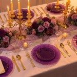 125PCS Purple Plastic Dinnerware Set - Gold and Clear Purple Disposable Plates Include 50 Plastic Plates 75 Silverwares for Wedding Birthday Parties & Party