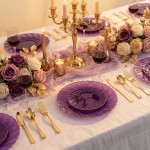 125PCS Purple Plastic Dinnerware Set - Gold and Clear Purple Disposable Plates Include 50 Plastic Plates 75 Silverwares for Wedding Birthday Parties & Party