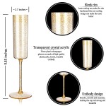 24 Pack Plastic Champagne Flutes - 6 Oz Gold Glitter Disposable Champagne Glasses - Square Plastic Wine Cups Wedding Toasting for Party Birthday Anniversary