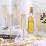24 Pack Plastic Champagne Flutes - 6 Oz Gold Glitter Disposable Champagne Glasses - Square Plastic Wine Cups Wedding Toasting for Party Birthday Anniversary