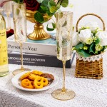 24 Pack Plastic Champagne Flutes - 6 Oz Gold Glitter Disposable Champagne Glasses - Square Plastic Wine Cups Wedding Toasting for Party Birthday Anniversary