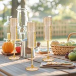 24 Pack Plastic Champagne Flutes - 6 Oz Gold Glitter Disposable Champagne Glasses - Square Plastic Wine Cups Wedding Toasting for Party Birthday Anniversary