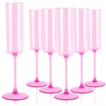 24 Pack Pink Plastic Champagne Flutes - 6 Oz Clear Pink Champagne Glasses - Square Plastic Toasting Glasses for Party Birthday Anniversary Wedding Mothers Day