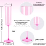 24 Pack Pink Plastic Champagne Flutes - 6 Oz Clear Pink Champagne Glasses - Square Plastic Toasting Glasses for Party Birthday Anniversary Wedding Mothers Day