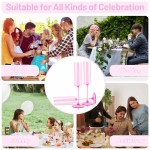 24 Pack Pink Plastic Champagne Flutes - 6 Oz Clear Pink Champagne Glasses - Square Plastic Toasting Glasses for Party Birthday Anniversary Wedding Mothers Day