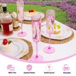 24 Pack Pink Plastic Champagne Flutes - 6 Oz Clear Pink Champagne Glasses - Square Plastic Toasting Glasses for Party Birthday Anniversary Wedding Mothers Day