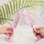 24 Pack Pink Plastic Champagne Flutes - 6 Oz Clear Pink Champagne Glasses - Square Plastic Toasting Glasses for Party Birthday Anniversary Wedding Mothers Day