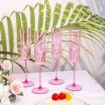 24 Pack Pink Plastic Champagne Flutes - 6 Oz Clear Pink Champagne Glasses - Square Plastic Toasting Glasses for Party Birthday Anniversary Wedding Mothers Day