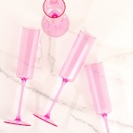 24 Pack Pink Plastic Champagne Flutes - 6 Oz Clear Pink Champagne Glasses - Square Plastic Toasting Glasses for Party Birthday Anniversary Wedding Mothers Day