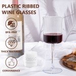 24 Pack Plastic Ribbed Wine Glasses - 10 OZ Clear Square Wine Glasses with Stem - Heavy Duty Vintage Disposable Champagne Cups for Wedding Parties