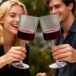 24 Pack Plastic Ribbed Wine Glasses - 10 OZ Clear Square Wine Glasses with Stem - Heavy Duty Vintage Disposable Champagne Cups for Wedding Parties