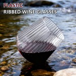 40 Pack Plastic Ribbed Wine Glasses - 14 OZ Clear Thicker Origami Stemless Disposable Wine Glasses - Heavy Duty Unbreakable Vintage Whiskey Cups for Wedding Parties Bar