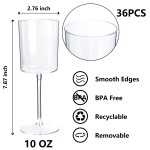 36 Pack Clear Plastic Wine Glasses - 10 OZ Disposable Square Wine Glasses with Stem for Wedding & Party & Anniversary