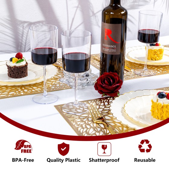 36 Pack Clear Plastic Wine Glasses - 10 OZ Disposable Square Wine Glasses with Stem for Wedding & Party & Anniversary