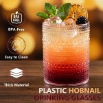 24PCS Plastic Hobnail Drinking Glasses - 14 Oz Clear Vintage Glasses Drinkware - Disposable Beaded Cups for Juice, Wine, Party