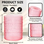 24PCS Plastic Drinking Glasses - 14OZ Pink Hobnail Drinkware Glasses - Vintage Glassware Textured Beaded Cups for Water, Beer, Whiskey, Juice and Various Mixed Drinks Mothers Day