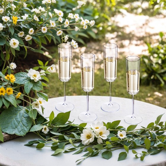 36 Pack Clear Champagne Flutes Plastic - 6 Oz Flower Wavy Champagne Plastic Glasses - Heavy Duty Vintage Disposable Flutes for Wedding Party Birthday Anniversary