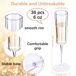 36 Pack Clear Champagne Flutes Plastic - 6 Oz Flower Wavy Champagne Plastic Glasses - Heavy Duty Vintage Disposable Flutes for Wedding Party Birthday Anniversary