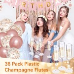 36 Pack Clear Champagne Flutes Plastic - 6 Oz Flower Wavy Champagne Plastic Glasses - Heavy Duty Vintage Disposable Flutes for Wedding Party Birthday Anniversary