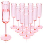 36 Pack Pink Champagne Flutes Plastic - 6 Oz Flower Wavy Champagne Plastic Glasses - Heavy Duty Vintage Disposable Flutes for Wedding Party Birthday Mothers Day