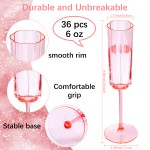 36 Pack Pink Champagne Flutes Plastic - 6 Oz Flower Wavy Champagne Plastic Glasses - Heavy Duty Vintage Disposable Flutes for Wedding Party Birthday Mothers Day