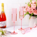 36 Pack Pink Champagne Flutes Plastic - 6 Oz Flower Wavy Champagne Plastic Glasses - Heavy Duty Vintage Disposable Flutes for Wedding Party Birthday Mothers Day