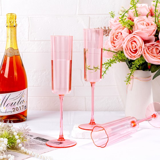 36 Pack Pink Champagne Flutes Plastic - 6 Oz Flower Wavy Champagne Plastic Glasses - Heavy Duty Vintage Disposable Flutes for Wedding Party Birthday Mothers Day