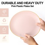 125PCS Pink Plastic Plates - Pink Disposable Plates With Gold Rim - Pinks and Gold Plates Include 25 Dinner Plates, 25 Dessert Plate, 75 Cutlery for Party Wedding Birthday Mothers Day