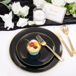 125PCS Black and Gold Plastic Plates - Black Disposable Plates With Gold Rim - Includes 25 Dinner Plates, 25 Dessert Plates, 75 Gold Silverware for Wedding Birthday Party Graduation