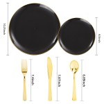 125PCS Black and Gold Plastic Plates - Black Disposable Plates With Gold Rim - Includes 25 Dinner Plates, 25 Dessert Plates, 75 Gold Silverware for Wedding Birthday Party Graduation