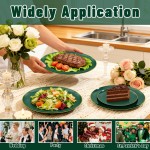 125PCS Green Plastic Plates - Green Disposable Plates With Gold Rim Include 25 Dinner Plate, 25 Dessert Plate, 75 Gold Plastic Silverware for Party Wedding