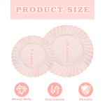 YOUBET 100PCS Pink Scalloped Plastic Plates - Heavy Duty Pink Disposable Fancy Hard Plates Include 50 Dinner Plate, 50 Dessert Plate, for Wedding & Party