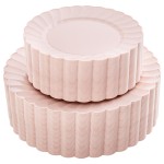 YOUBET 100PCS Pink Scalloped Plastic Plates - Heavy Duty Pink Disposable Fancy Hard Plates Include 50 Dinner Plate, 50 Dessert Plate, for Wedding & Party
