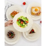 YOUBET 100PCS Ivory Scalloped Plastic Plates - Heavy Duty Disposable Fancy Hard Plates Include 50 Dinner Plate, 50 Dessert Plate, for Wedding & Party