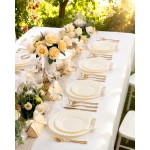 YOUBET 100PCS Ivory Scalloped Plastic Plates - Heavy Duty Disposable Fancy Hard Plates Include 50 Dinner Plate, 50 Dessert Plate, for Wedding & Party